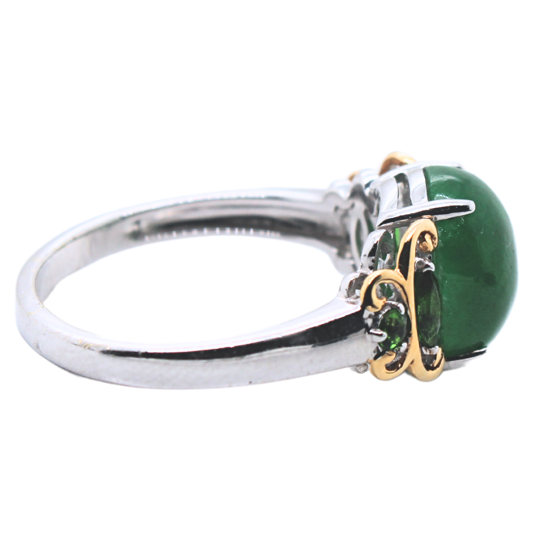 2.1 ctw. Green Cabochon Jade Tsavorite Ring 18k White/Yellow Gold 4.1 g Size 6.5