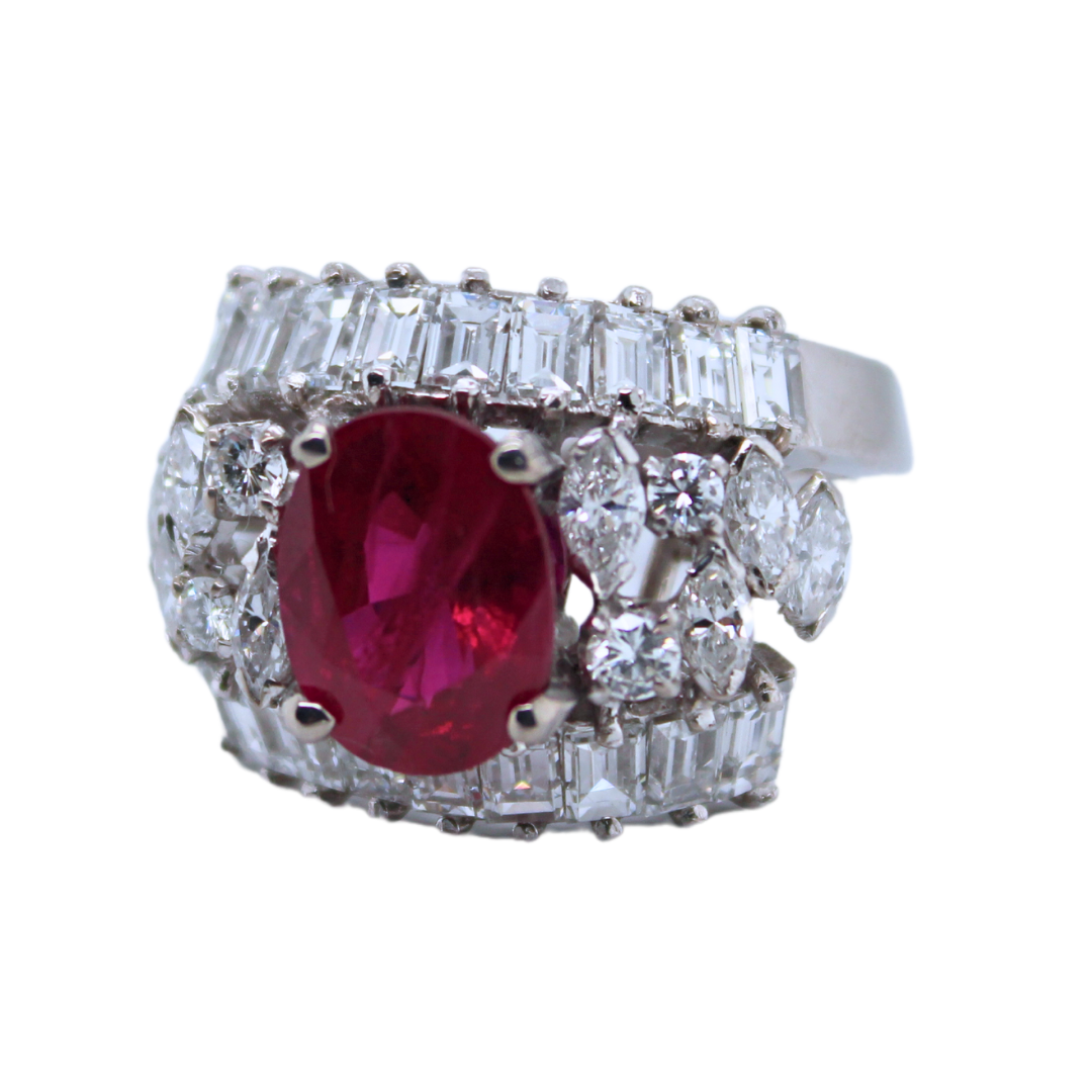 18k White Gold Burma Ruby Diamond Ring 6.97CTW