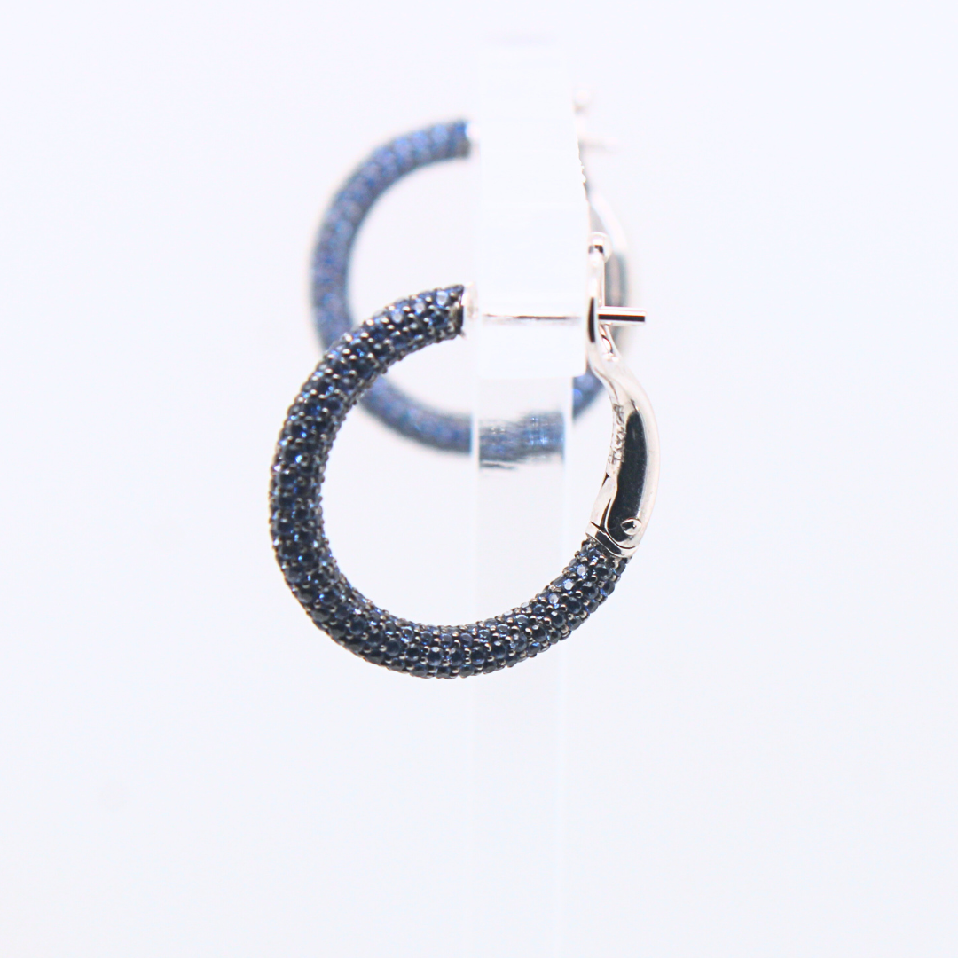 18k White Gold Sapphire Hoop Earrings