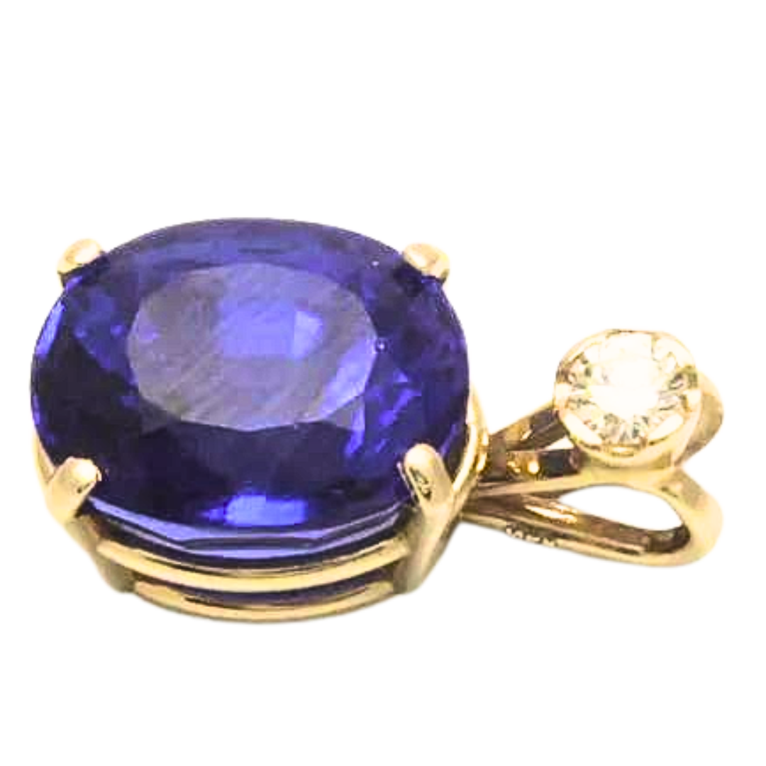 Estate 15.40 ctw. Oval Tanzanite Diamonds Pendant in 14K White Gold 5.6 grams