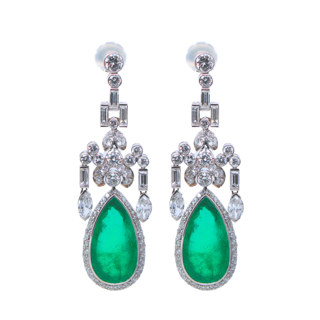 Platinum Emerald and Diamond Earrings 37CTW with AGL