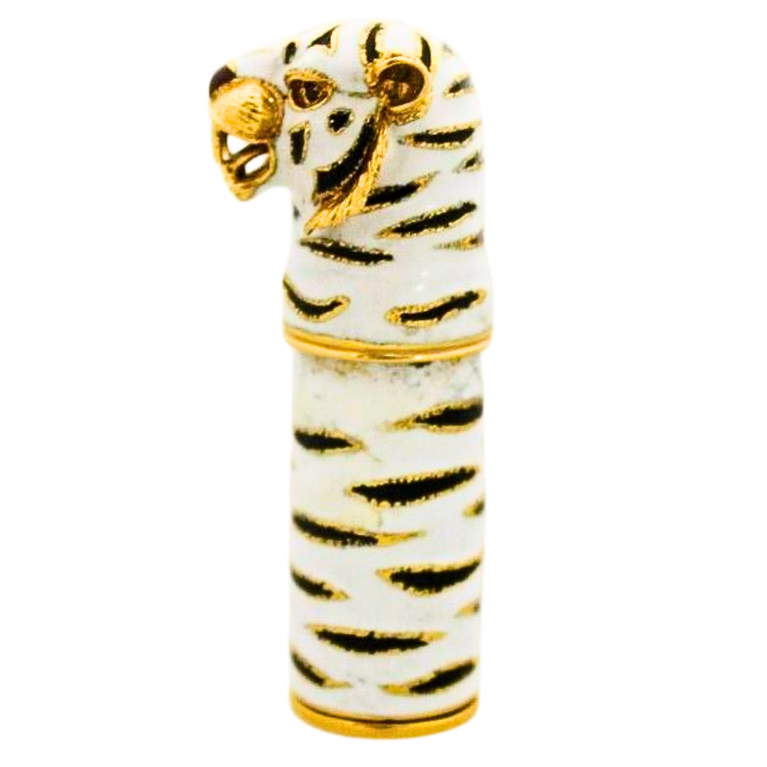 Gucci Vintage White- Black & Red Enamel Tiger 18K Yellow Gold Perfume Dispenser