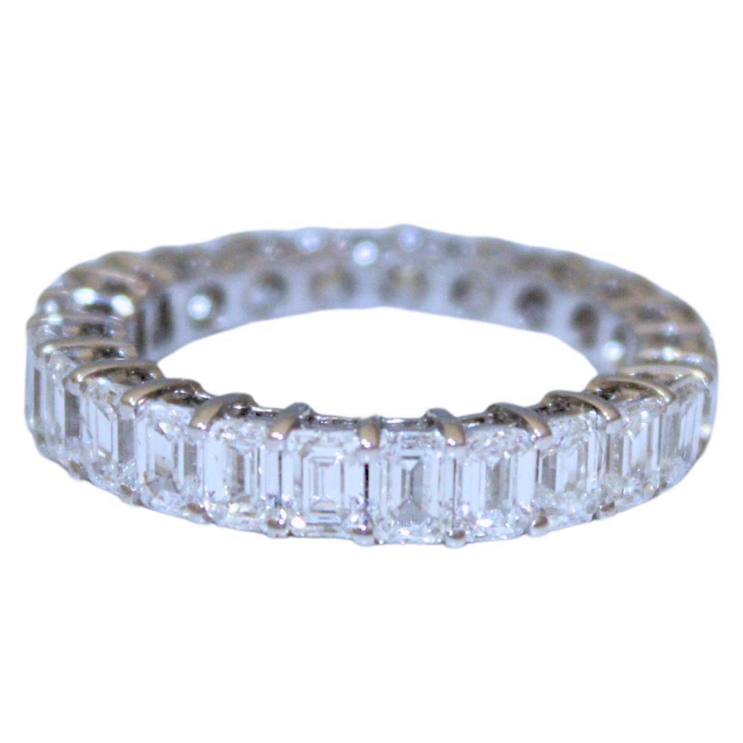 18k White Gold Emerald Cut and Round Brilliant Cut Eternity Ring 3.4ctw