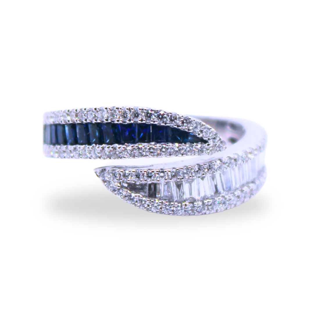 18KWG Sapphire & Diamond Wrap Ring 1.18Ctw