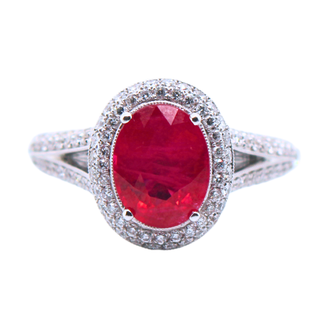 18K White Gold Burma Ruby and Diamond Ring 3.39CTW with GIA