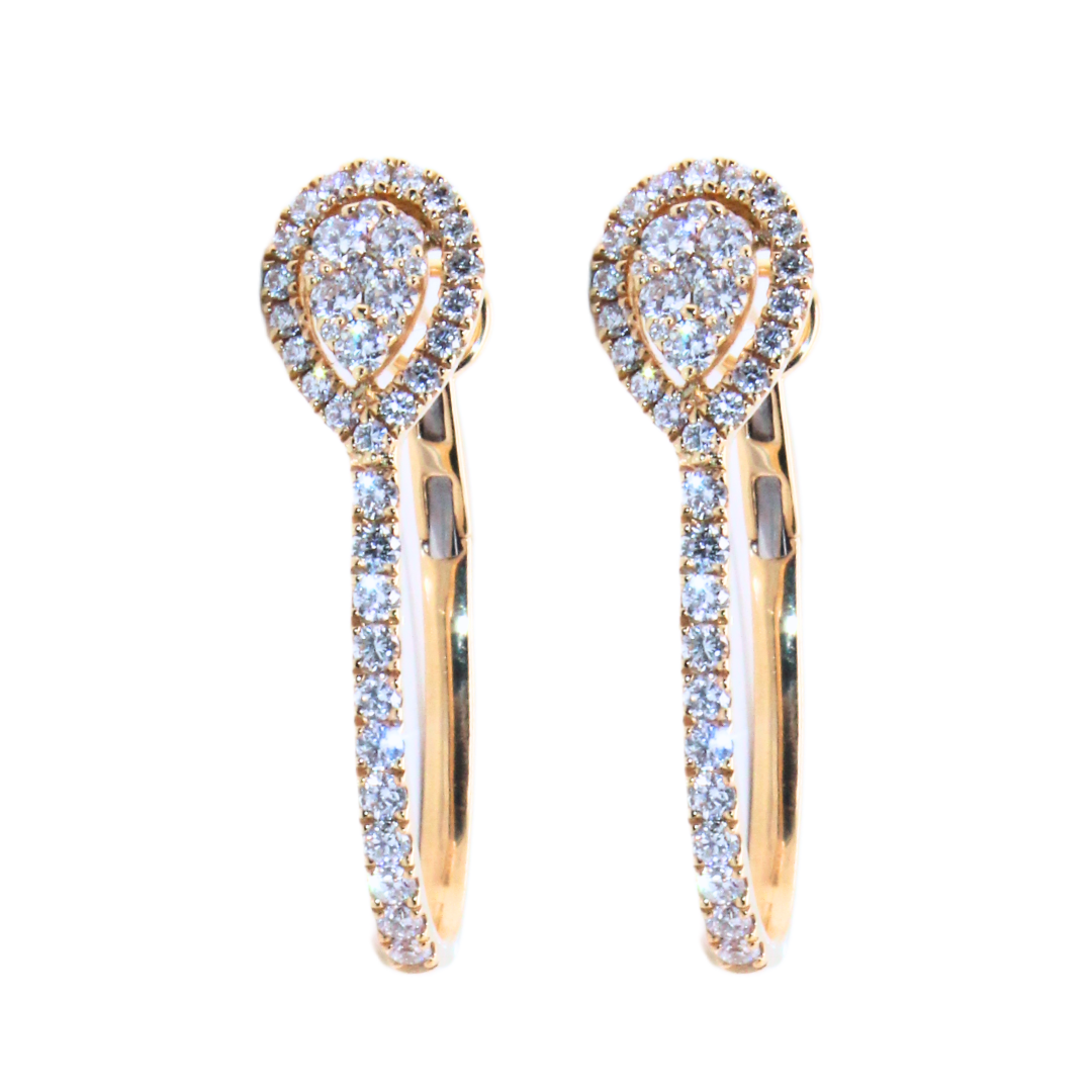 18k Yellow Gold & Diamond Hoop Earrings 1.34Cts