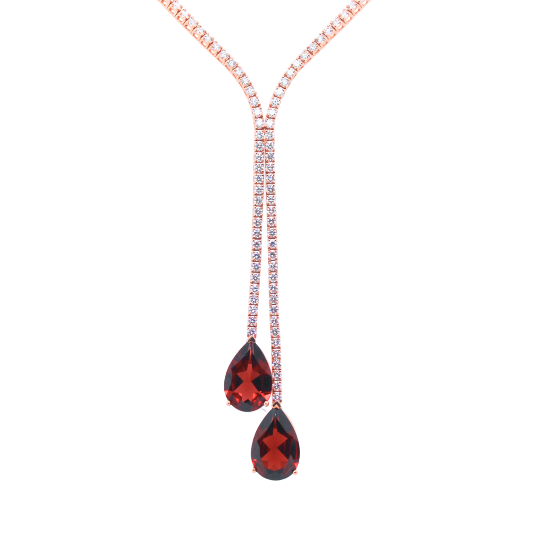14k Rose Gold Garnet Diamond Necklace 2.25Cts