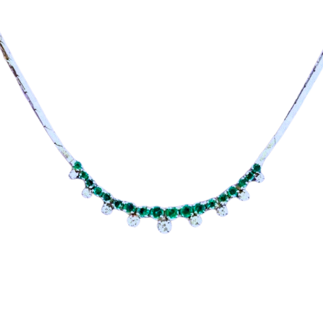 14KWG Emerald & Diamond Bar Necklace