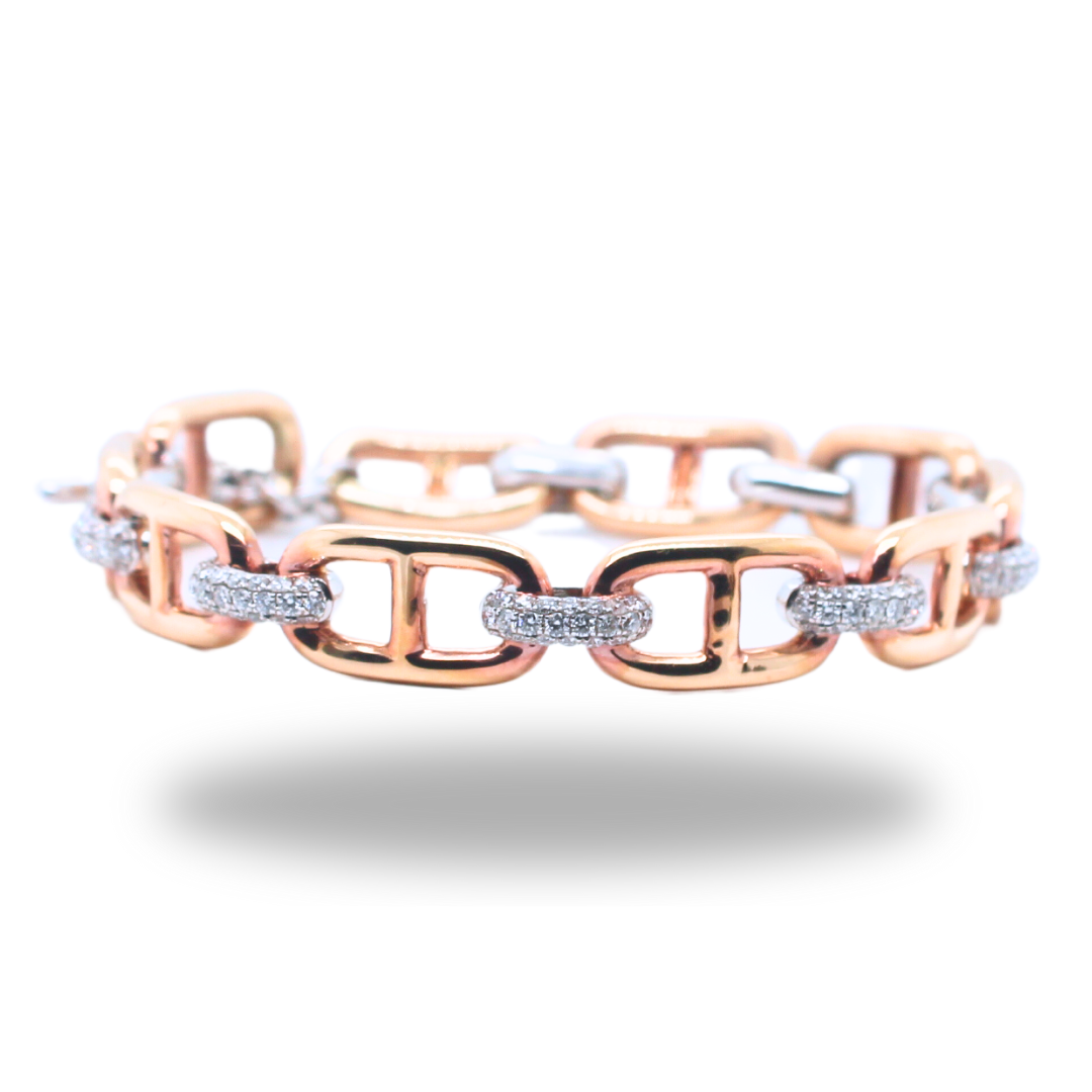 18K Rose Gold Bracelet Diamond Chain Link