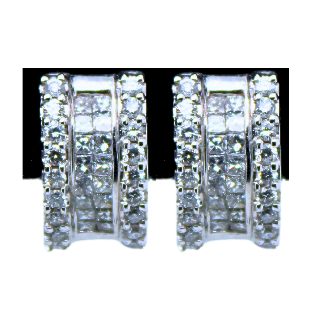 14k White Gold & Diamond Huggie Earrings