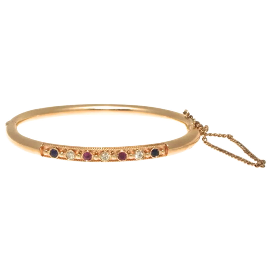 14K Yellow Gold, Diamond, Ruby & Sapphire Bangle 0.24 Tcw. 6.5' Inches 4.8 MM