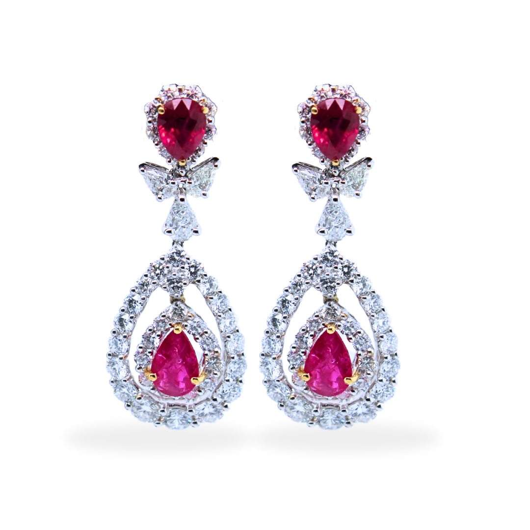 18k White Gold Ruby Chandelier Earrings