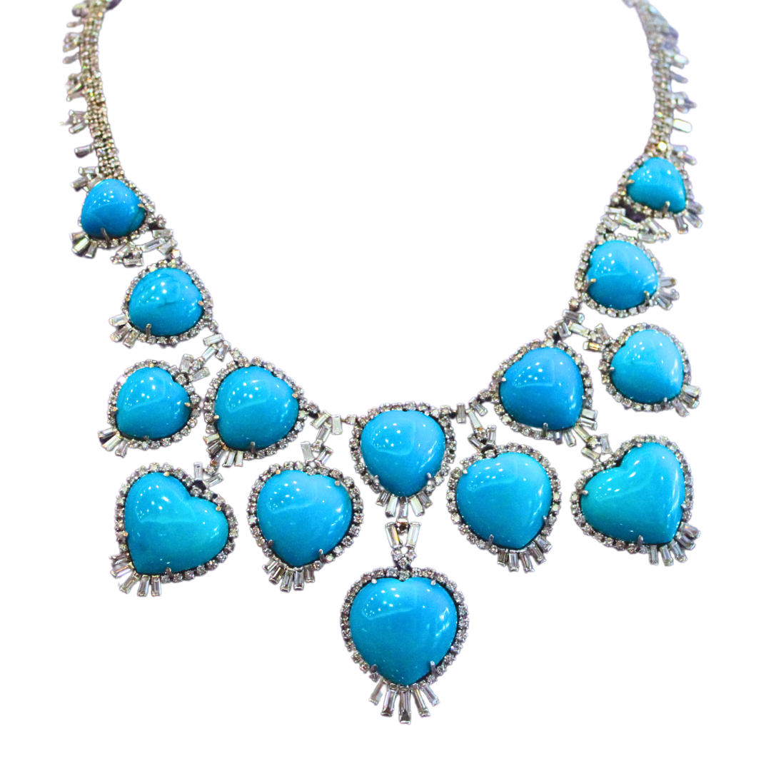 18k White Gold Turquoise and Diamond Necklace 22.6CTW