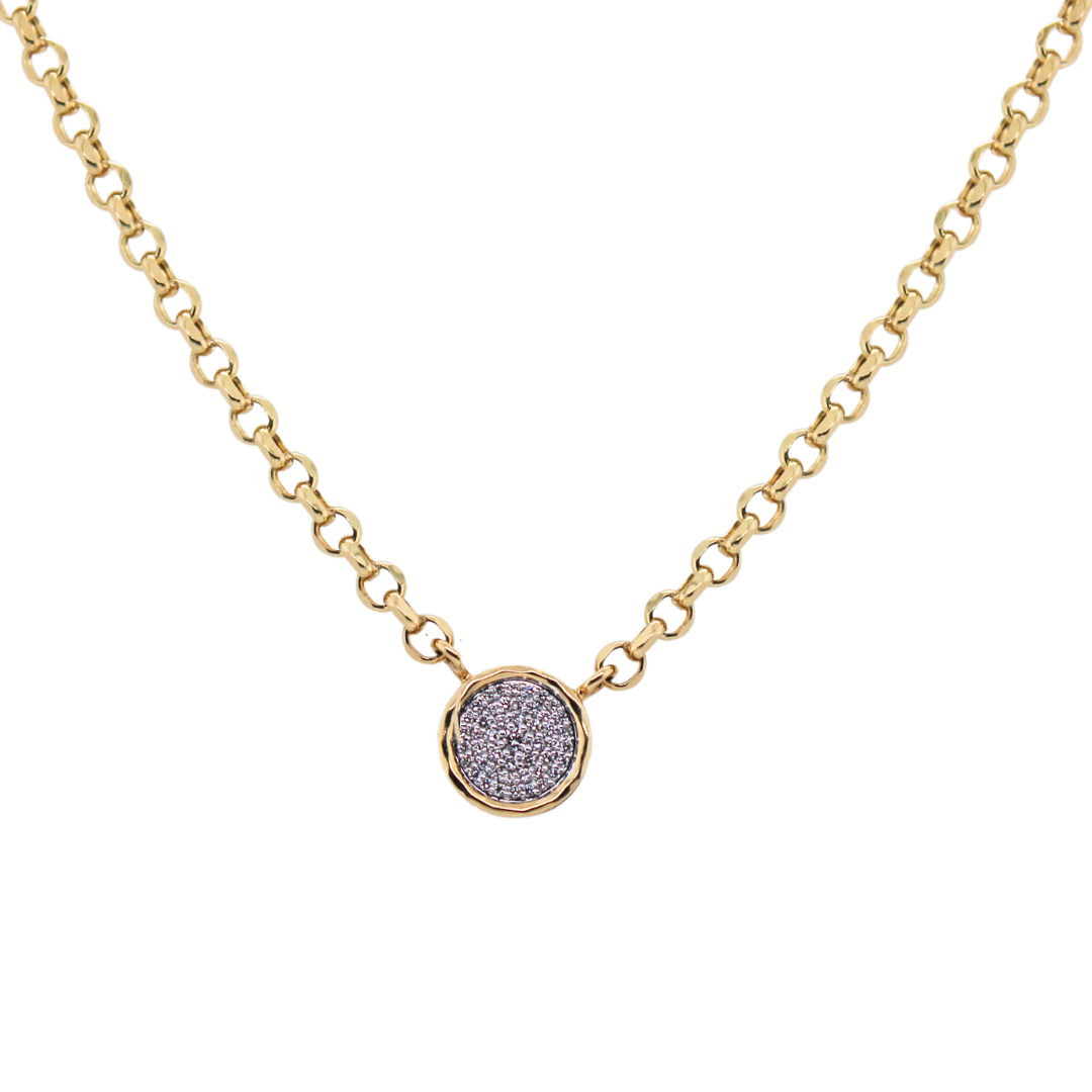 14K Yellow Gold Pave Disc Pendant Necklace 0.50Cts