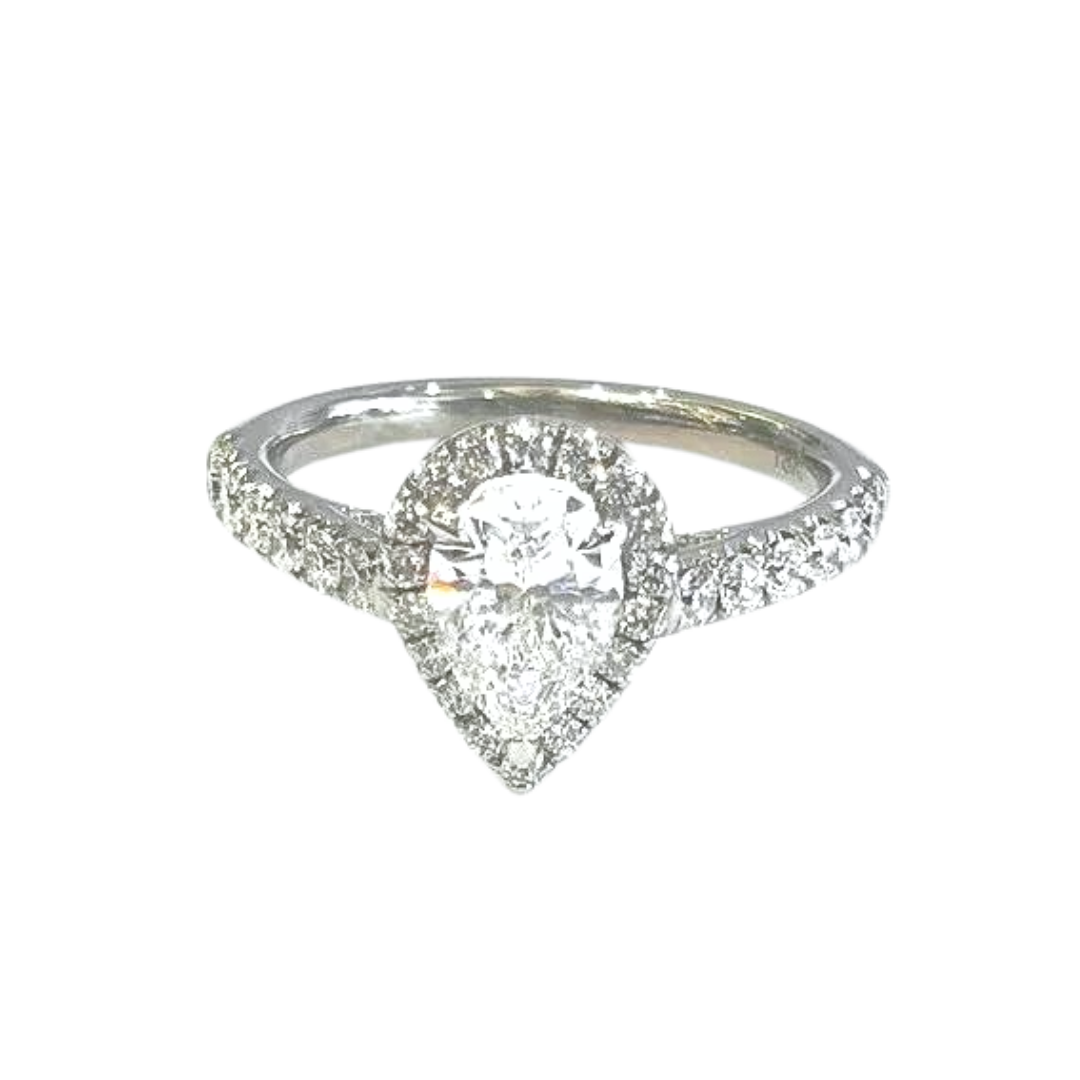 18K White Gold Pear Shape Halo Diamond Engagement Ring W/GIA 1.61 CTW