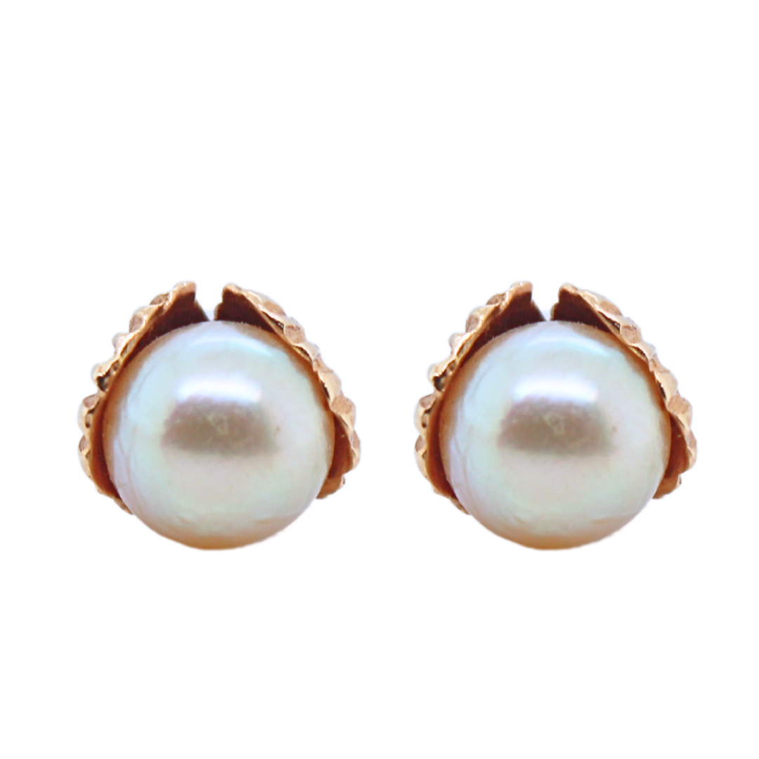 14k Yellow Gold Sea Shell and Pearl Stud Earrings