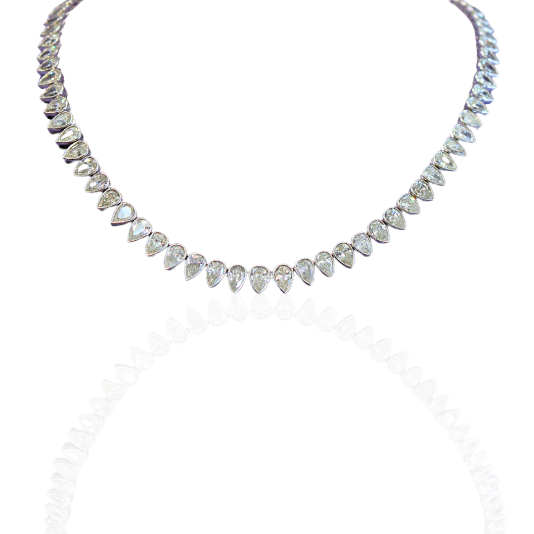 Platinum Pear Shape Diamond Tennis Necklace 20.34Cts