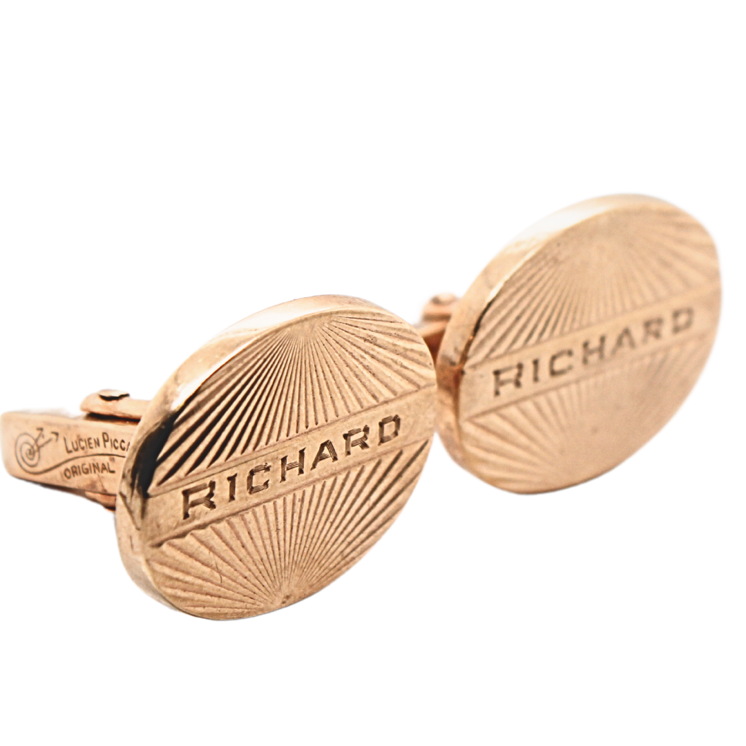 Beautiful Authentic Lucien Piccard Oval 14K Yellow Gold Custom name Cufflinks 9.85g