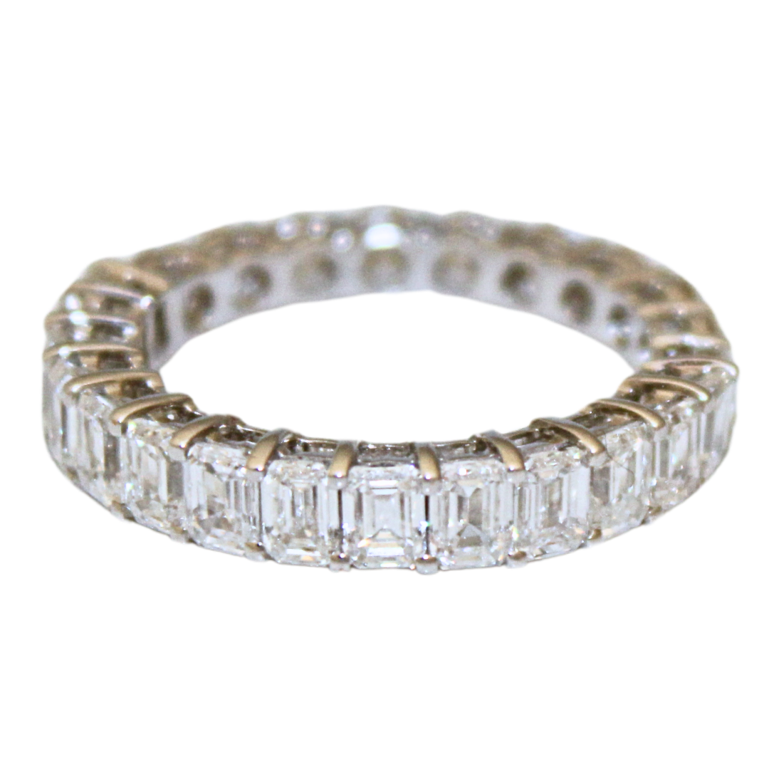 18k White Gold Emerald Cut and Round Brilliant Cut Eternity Ring 3.4ctw