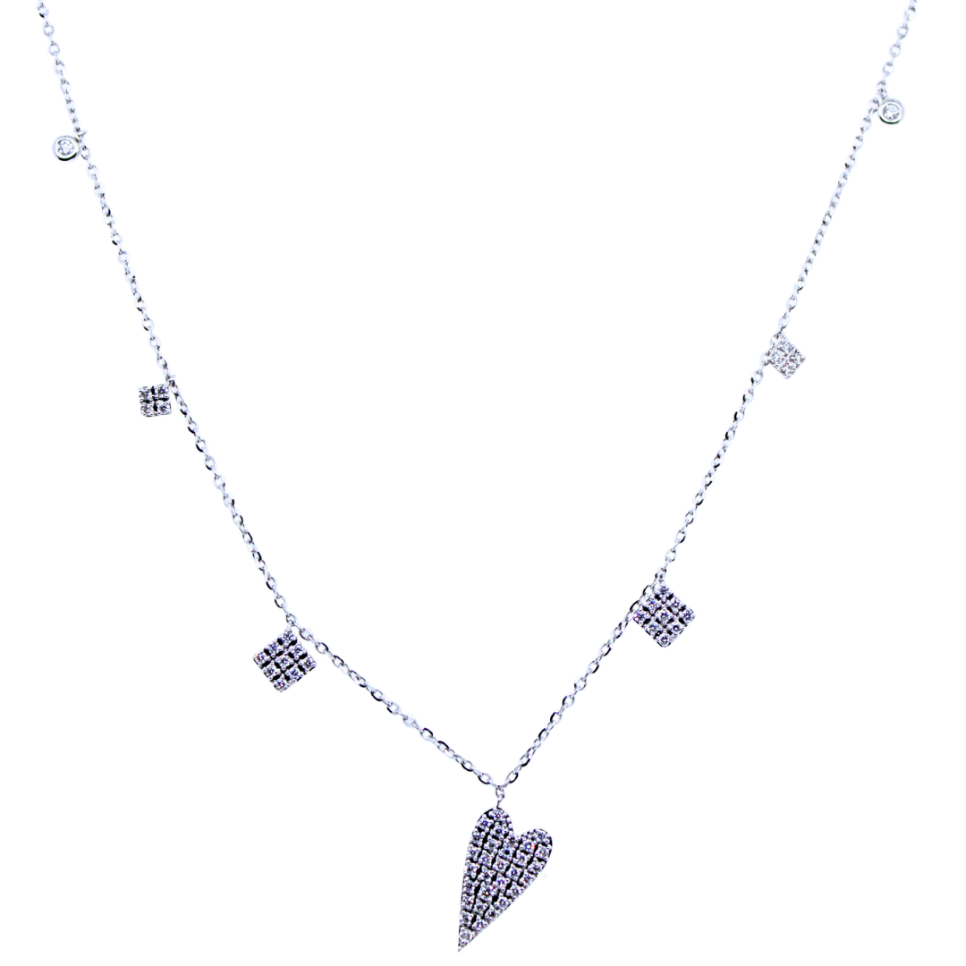 14k White Gold Heart Pendant Diamond Necklace