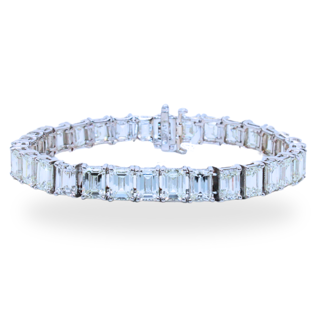 Platinum Emerald Cut Tennis Bracelet 32.69Ctw