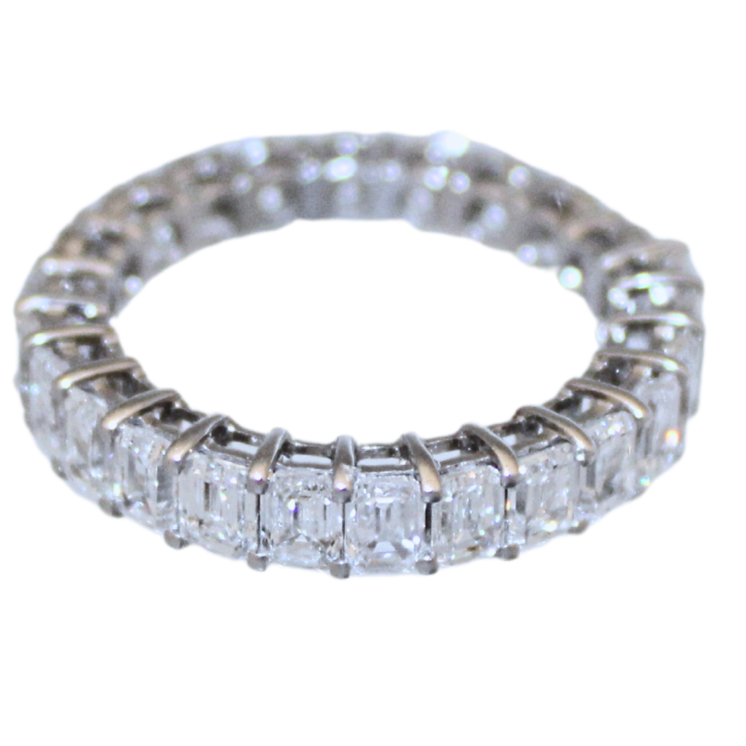 18k White Gold Emerald Cut and Round Brilliant Cut Eternity Ring 3.4ctw