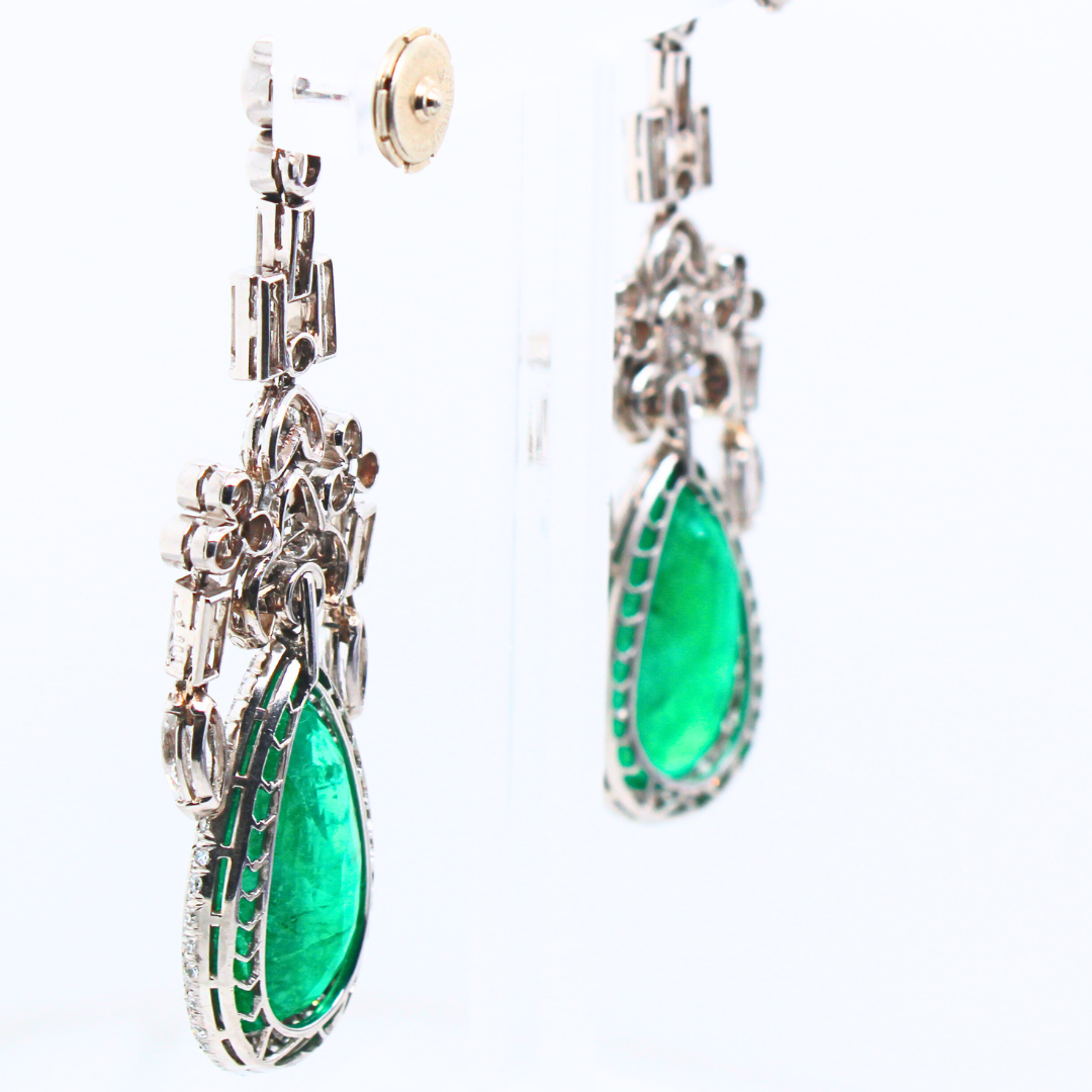 Platinum Emerald and Diamond Earrings 37CTW with AGL