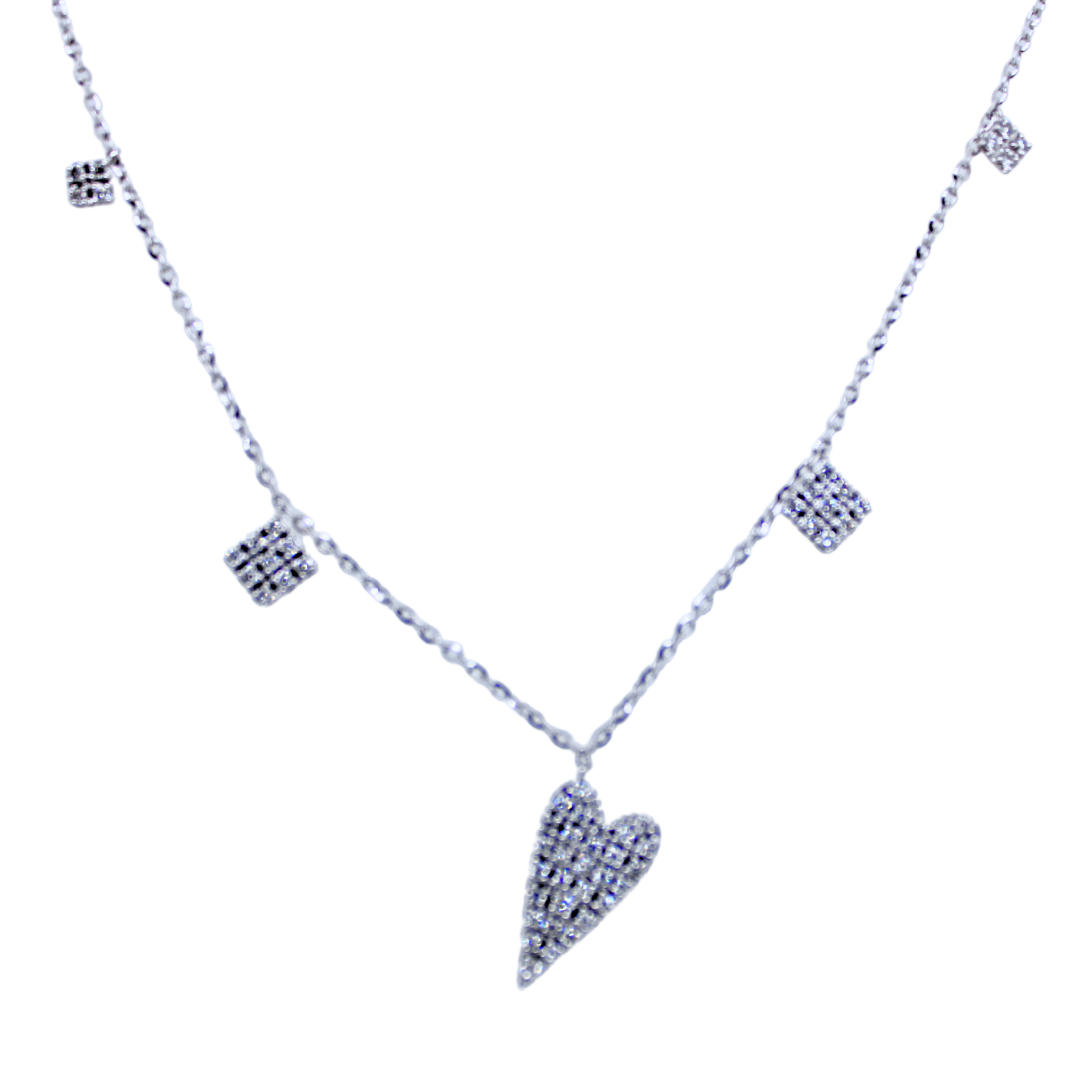 14k White Gold Heart Pendant Diamond Necklace