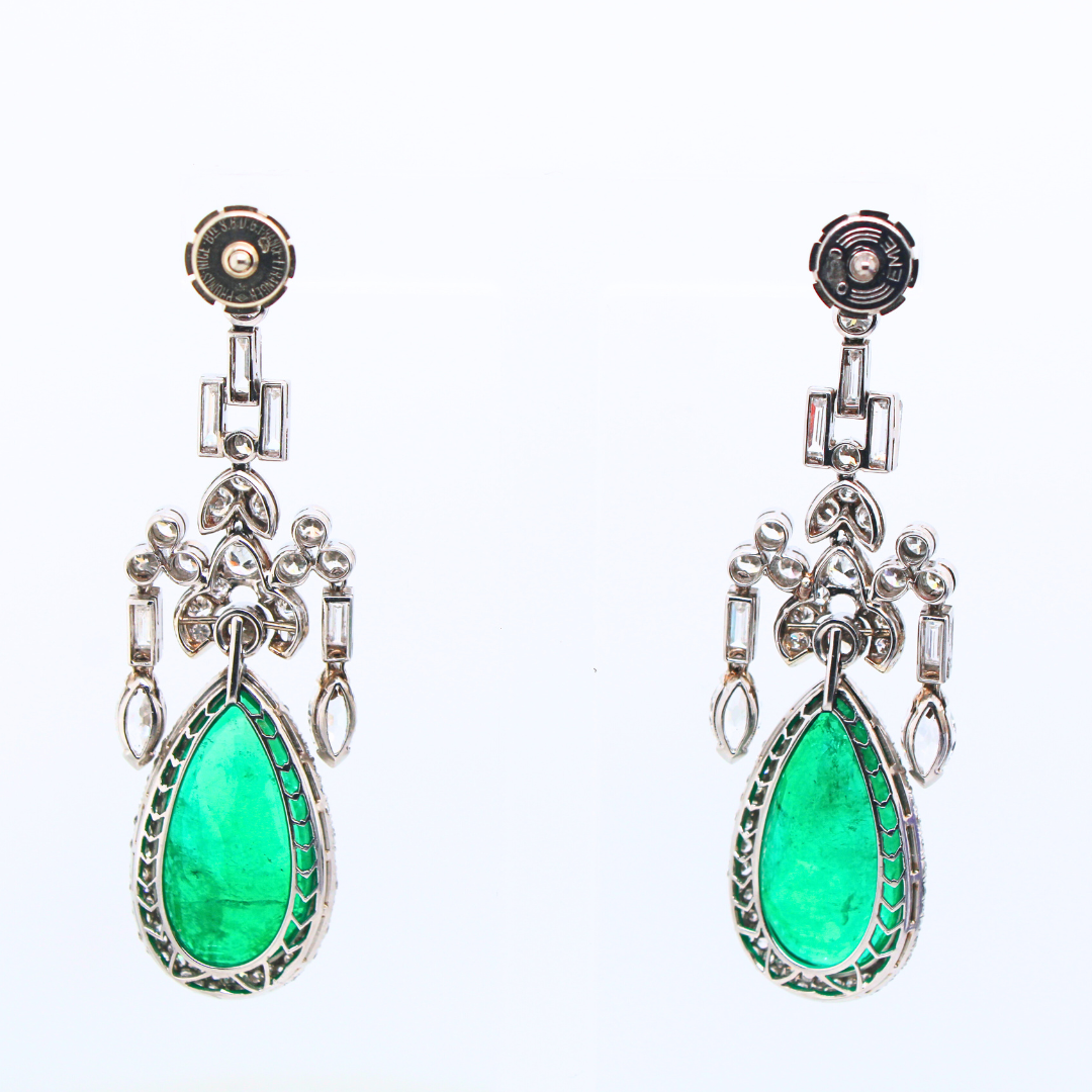 Platinum Emerald and Diamond Earrings 37CTW with AGL