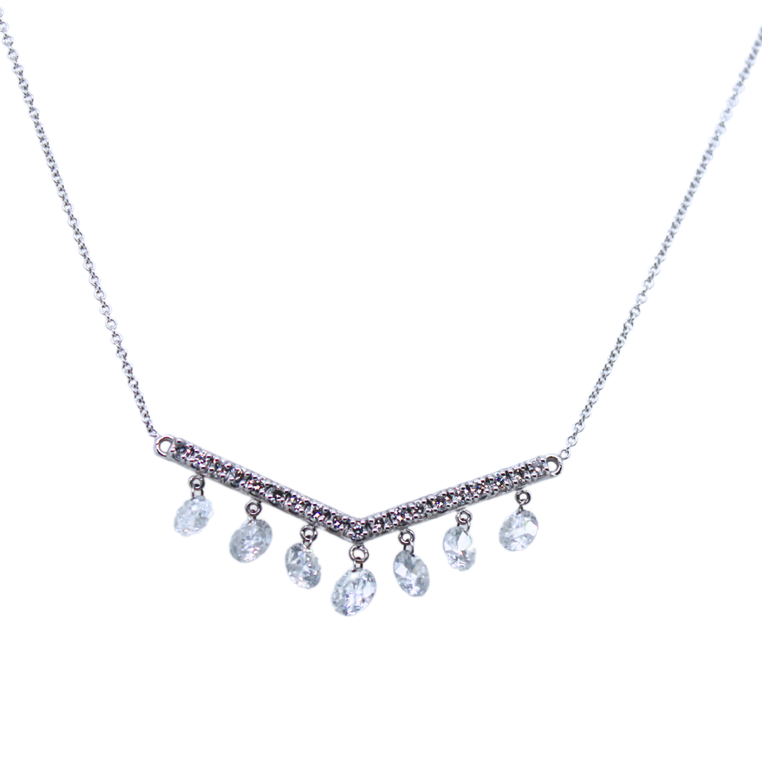 14k White Gold V-shaped Pendant Diamond Necklace