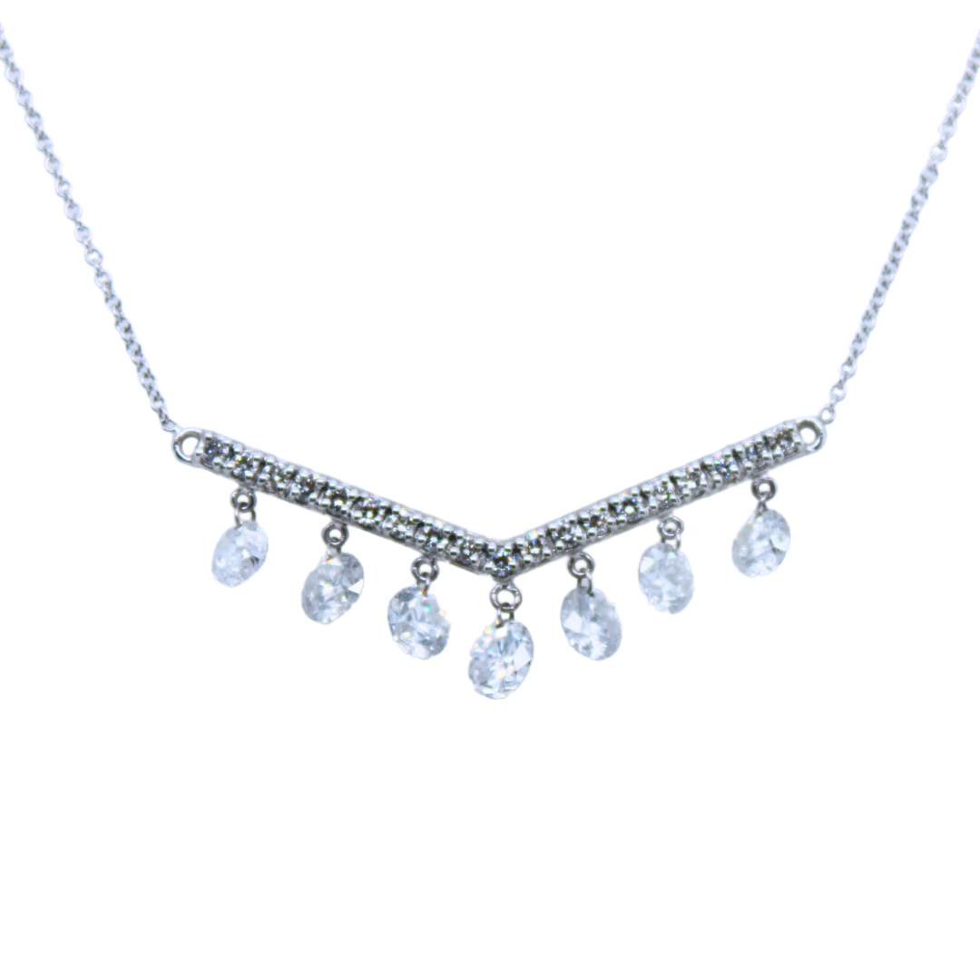 14k White Gold V-shaped Pendant Diamond Necklace