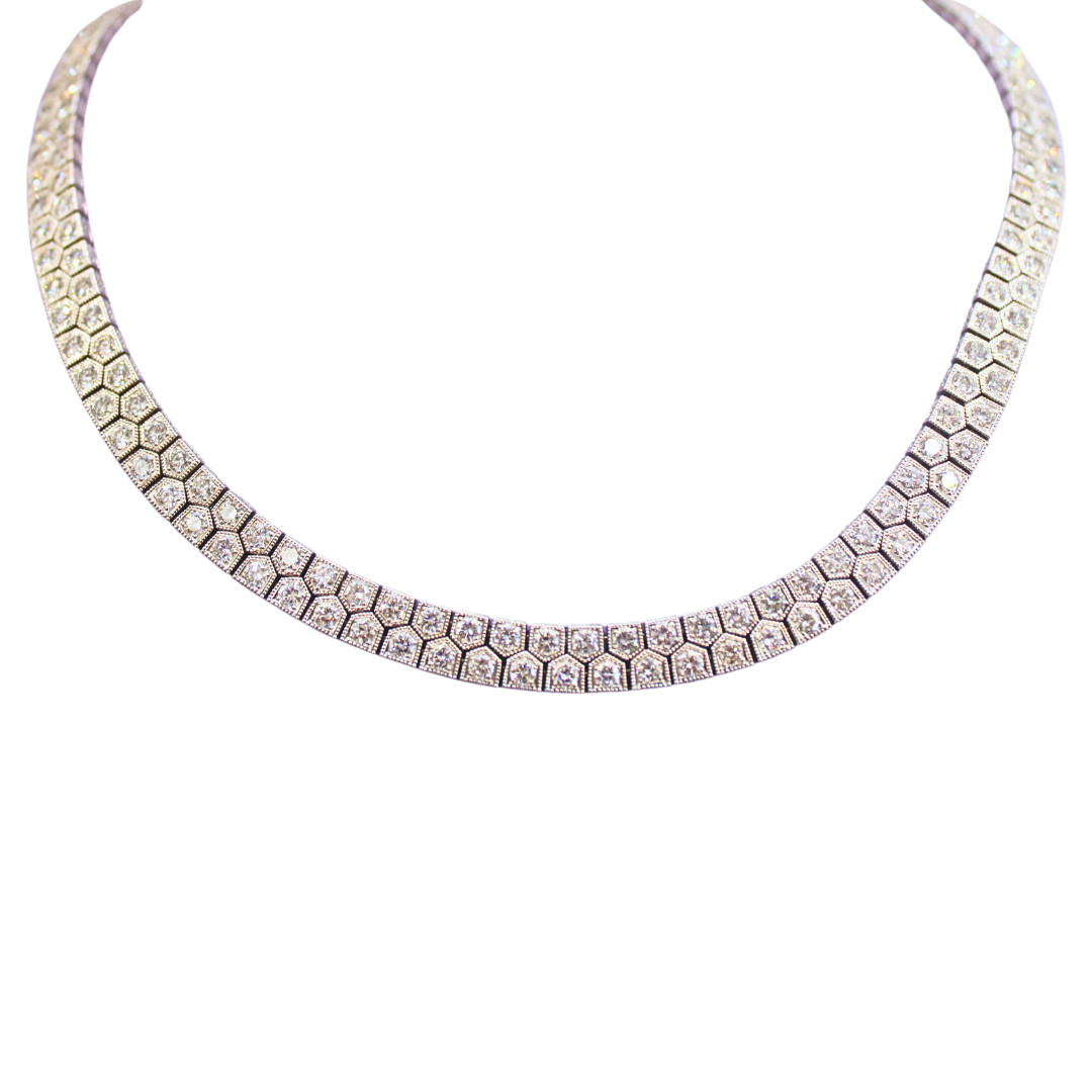 18k White Gold Two Row Diamond Choker Necklace 9.50Cts