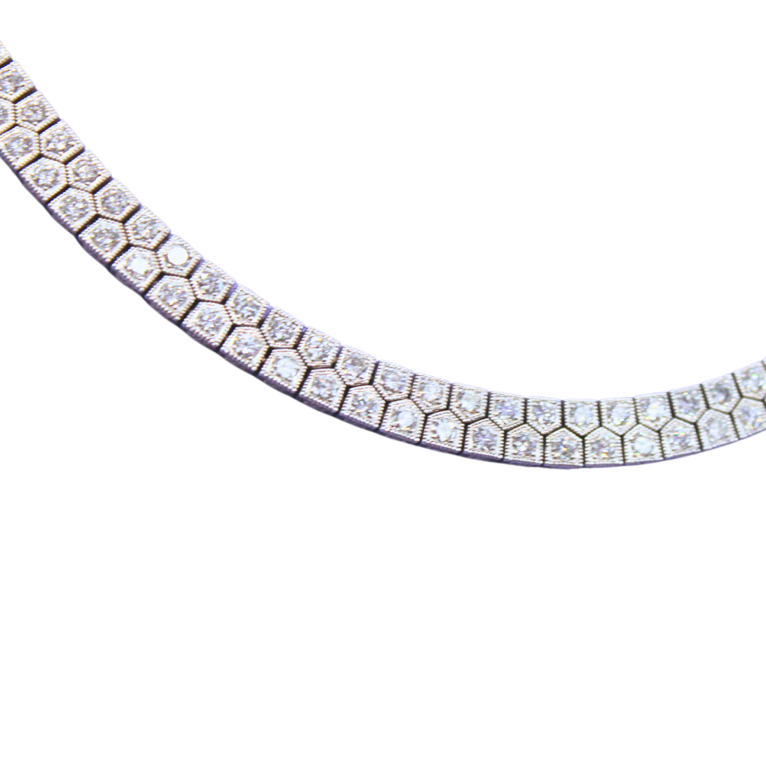 18k White Gold Two Row Diamond Choker Necklace 9.50Cts