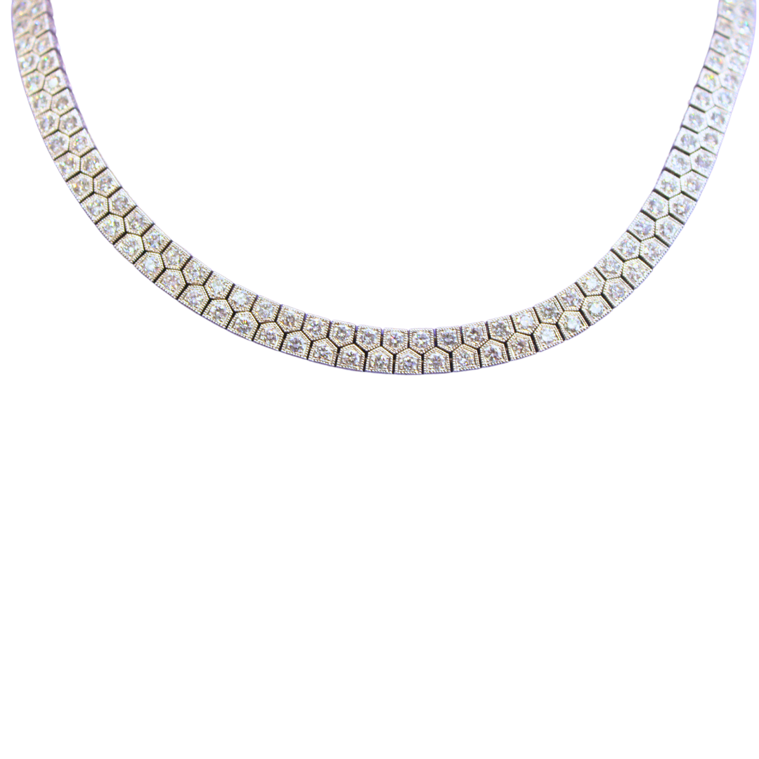 18k White Gold Two Row Diamond Choker Necklace 9.50Cts