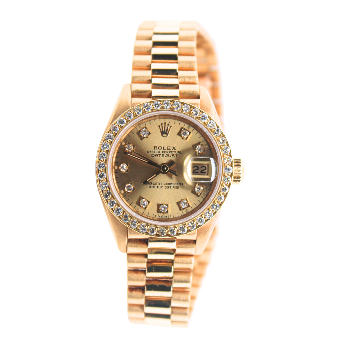 18k Yellow Gold Rolex Oyster Perpetual- DateJust Ladies watch 26mm with after market dial and diamond