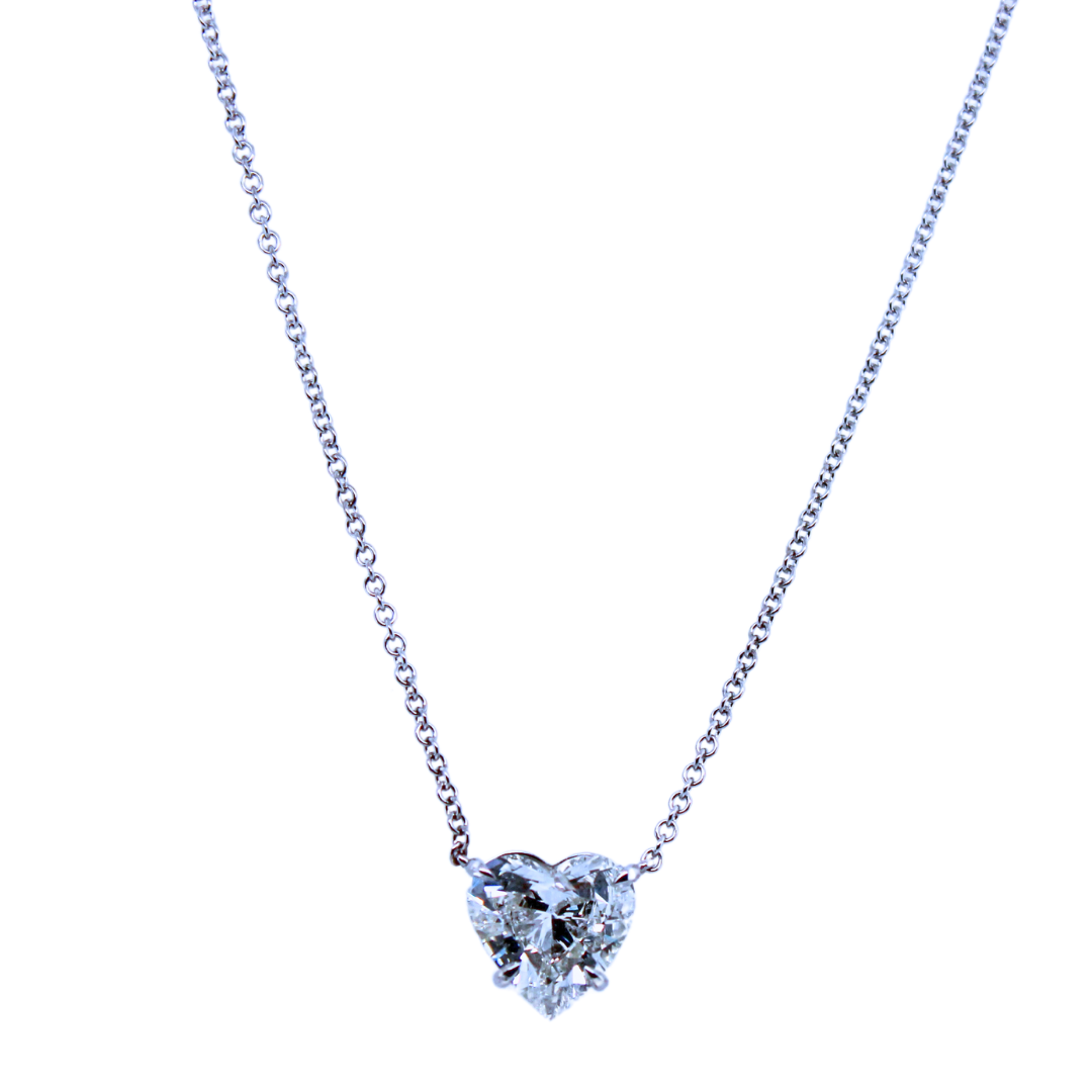 18k White Gold Heart Diamond Pendant Necklace 3.49Cts with EGL