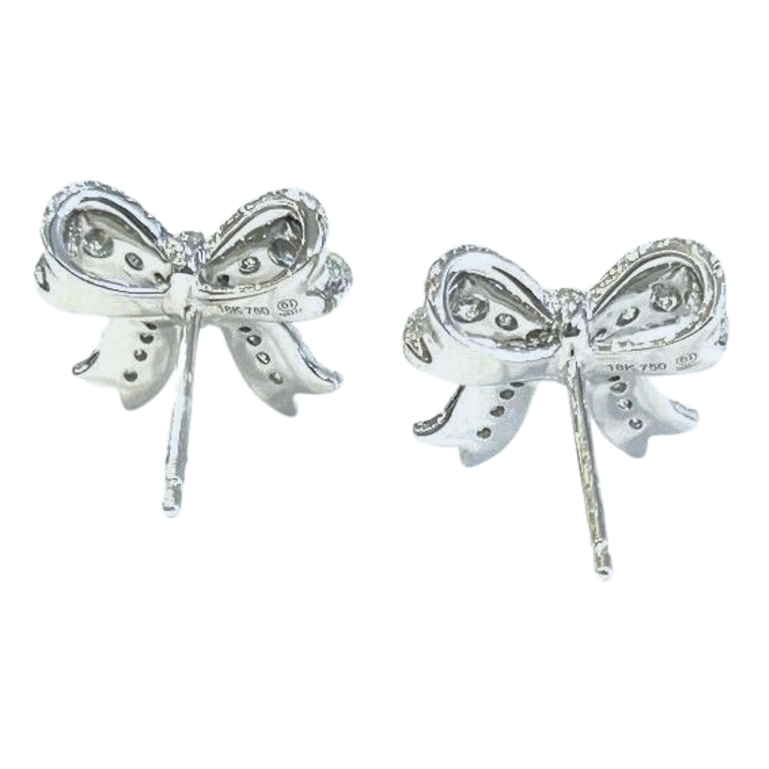 18K White Gold Puffy Diamond Stud Earrings 1.07 Carats