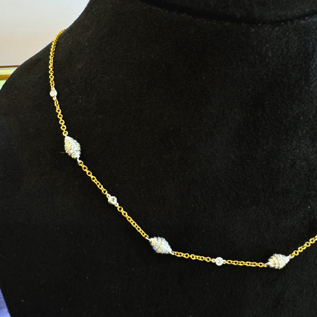18K Yellow and White Gold Diamond Bead By The Yard Necklace 1.44 Carats