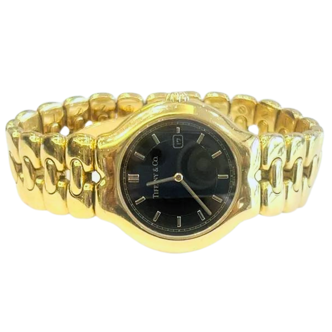 Tiffany & Company 18K Yellow Gold Tesoro Quartz Wristwatch 34MM Blackface M0133