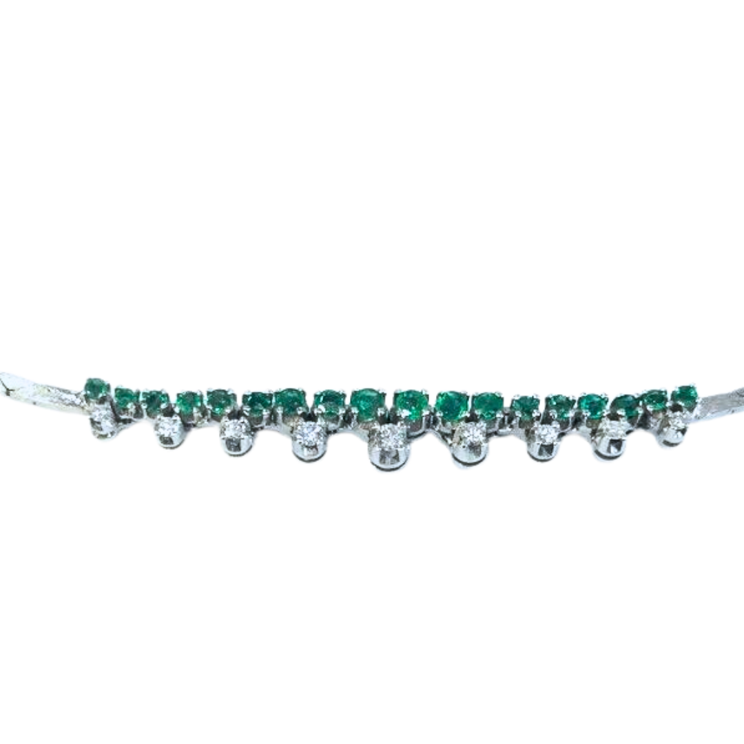 14KWG Emerald & Diamond Bar Necklace