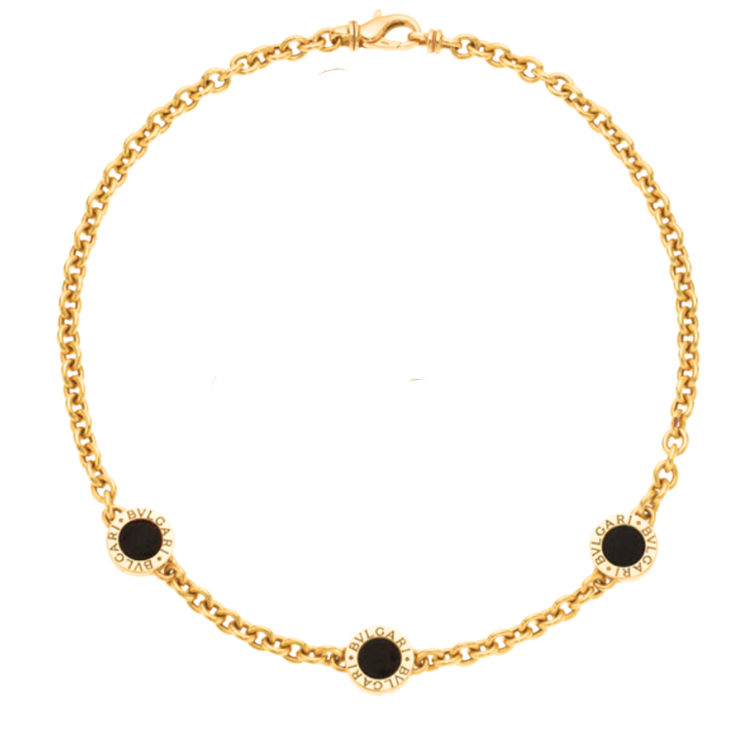 18k Yellow Gold Bvlgari Vintage Triple Onyx Motif Oval Necklace