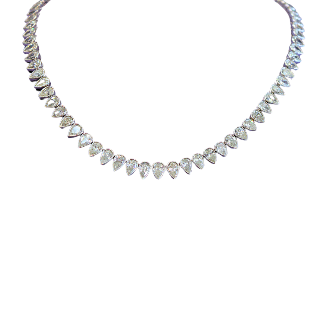Platinum Pear Shape Diamond Tennis Necklace 20.34Cts