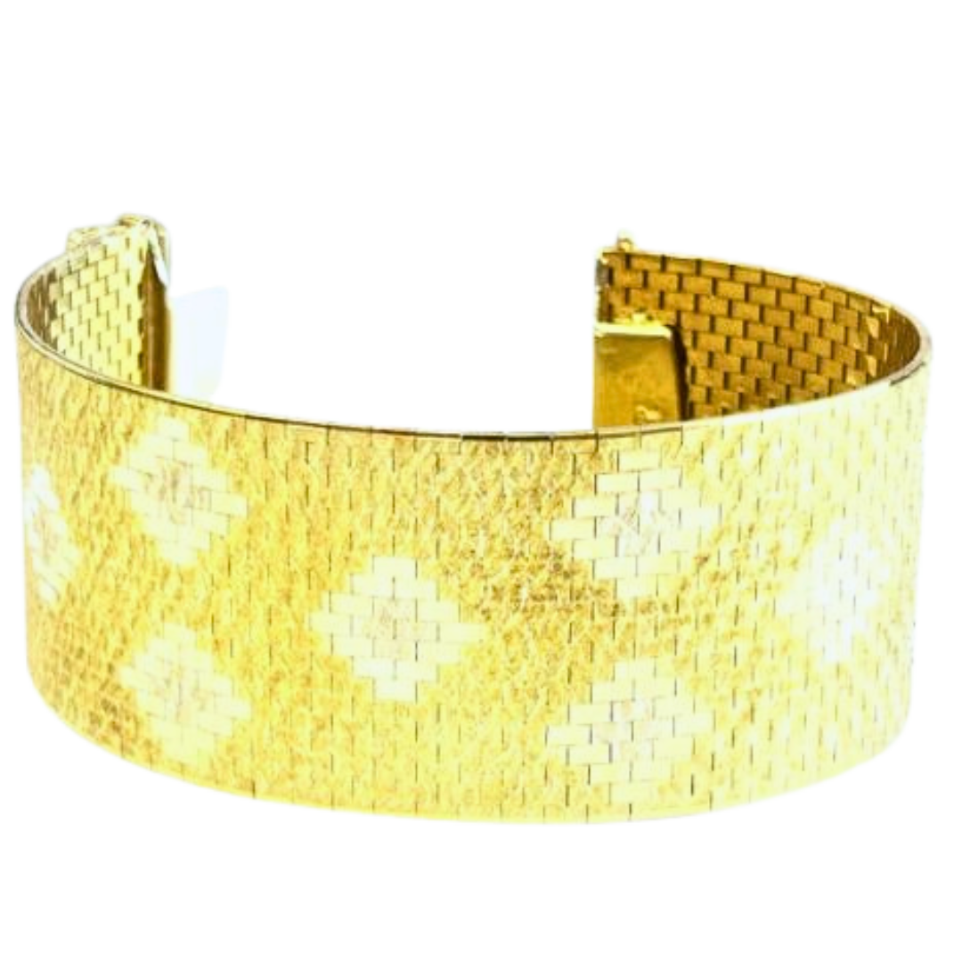 Vintage 18K Yellow Gold Brevet Italian Wide Mesh Bracelet 116.30 Grams