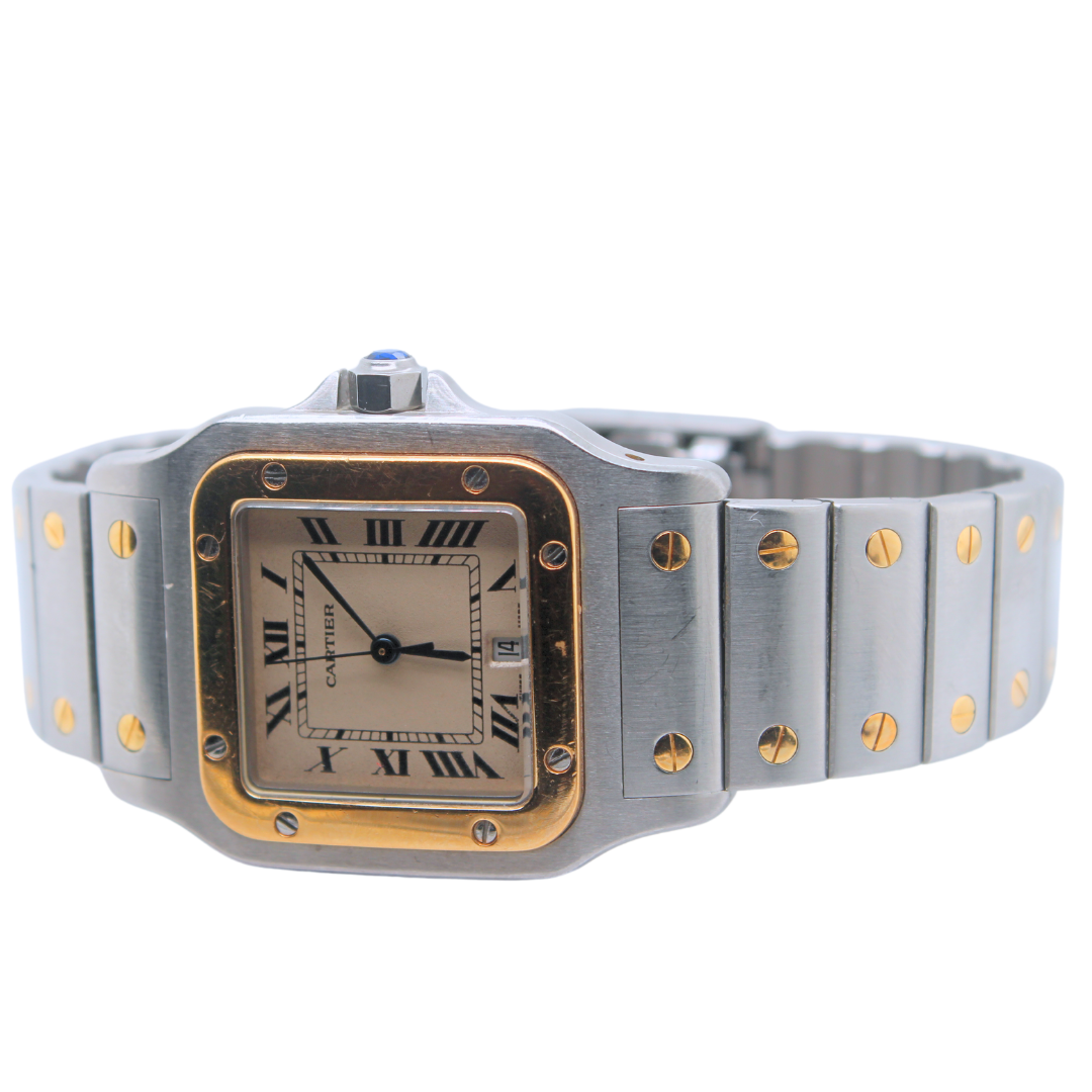 Cartier Santos Galbee Quartz 29 mm Two Tone Yellow Gold Ladies Watch 187901 with box and paper