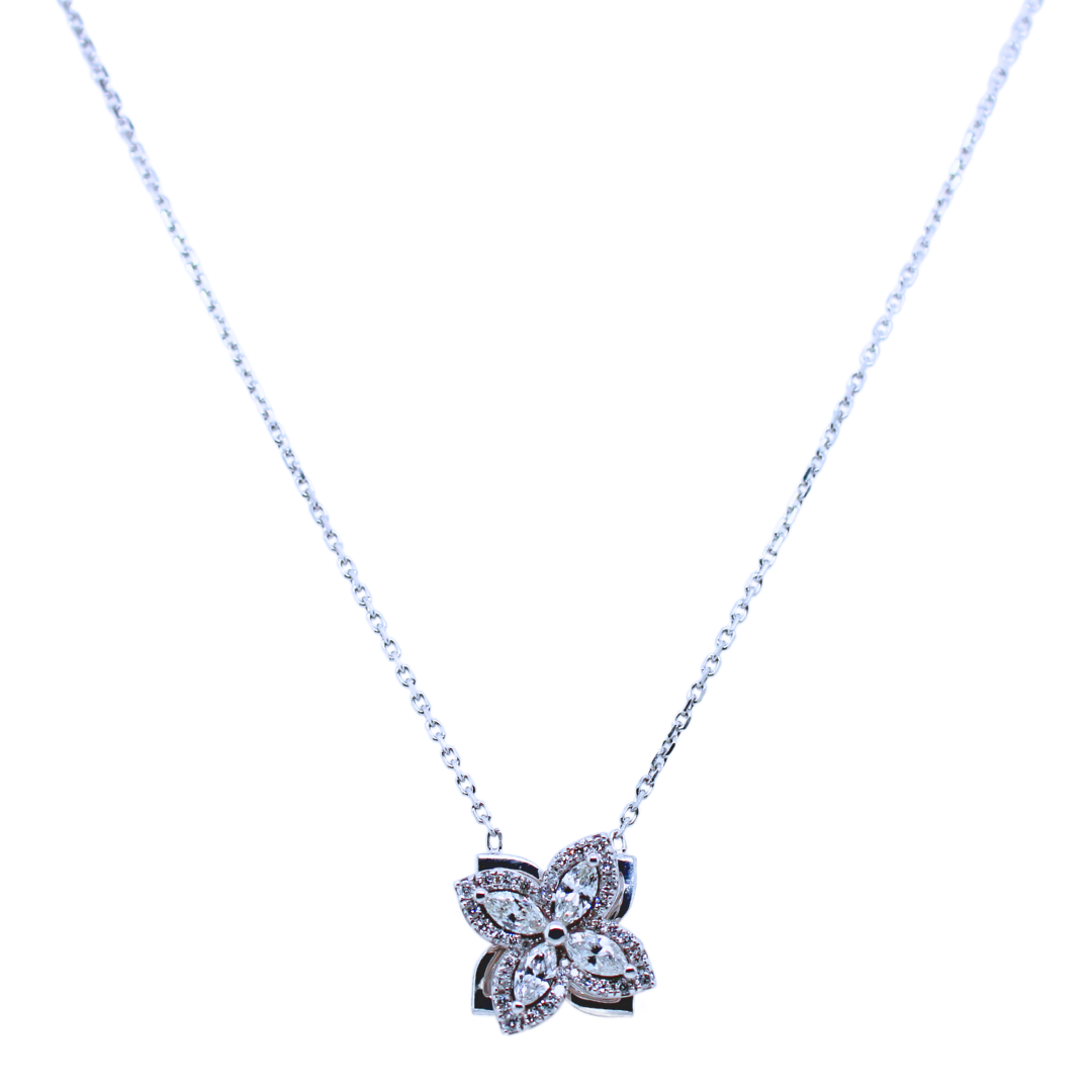 14KWG Wild Flower Diamond Pendant Necklace 1.10Cts