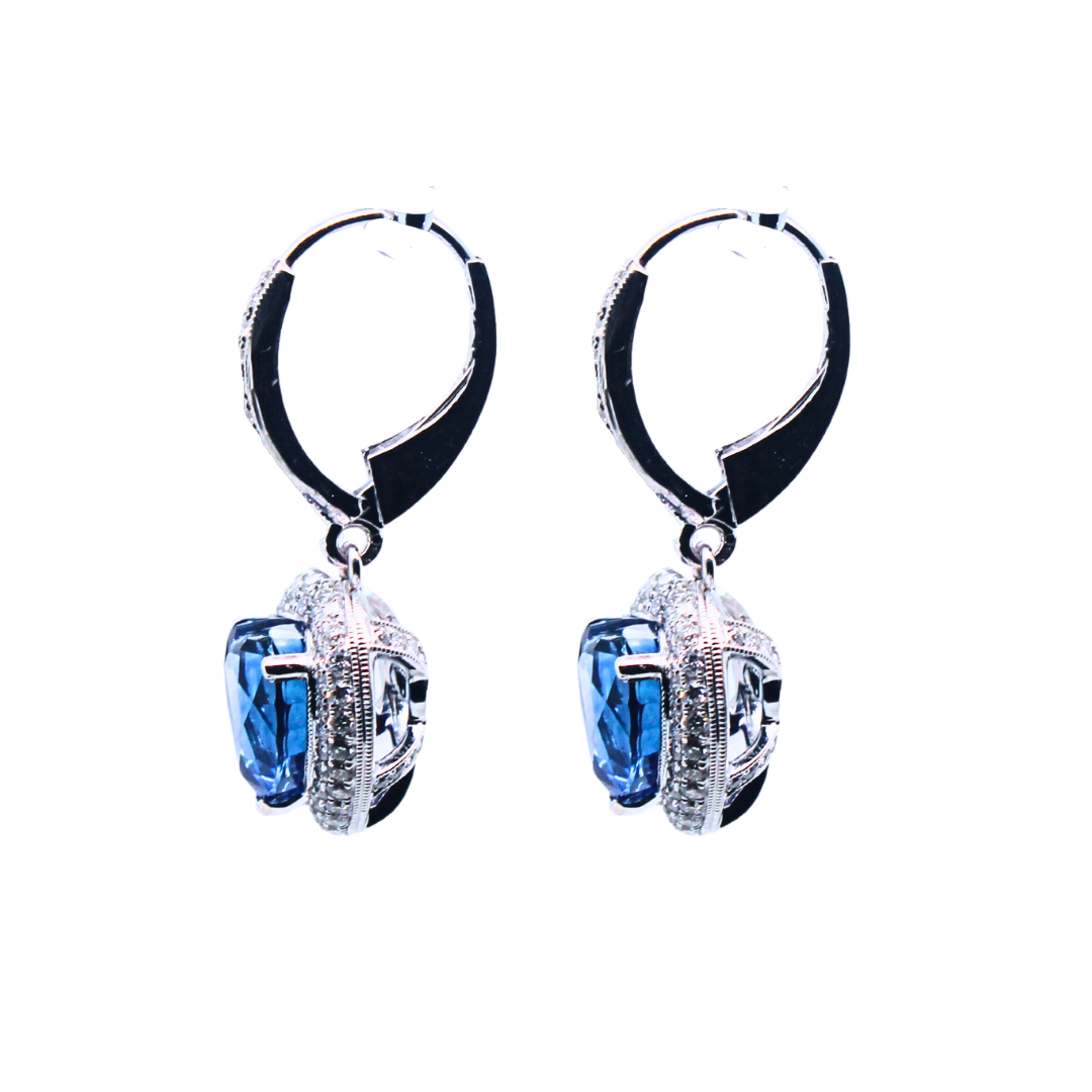 HEART SHAPE BLUE SAPPHIRE AND DIAMOND DANGLE EARRINGS