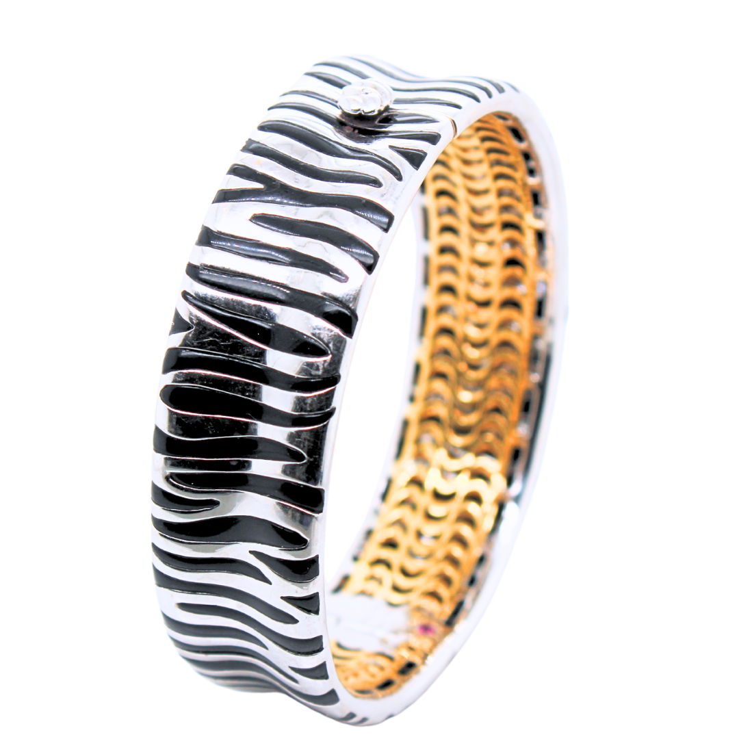 Roberto Coin 18K Two Tone Diamond and Onyx Zebra Stripe Bangle