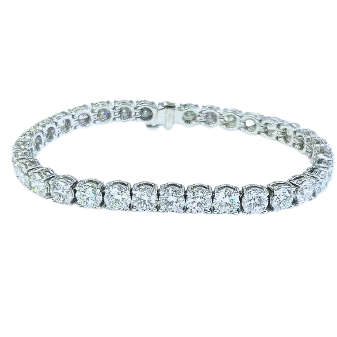 18K White Gold Round Brilliant Cut Diamond Tennis Bracelet All GIA Certs 16.65Ct