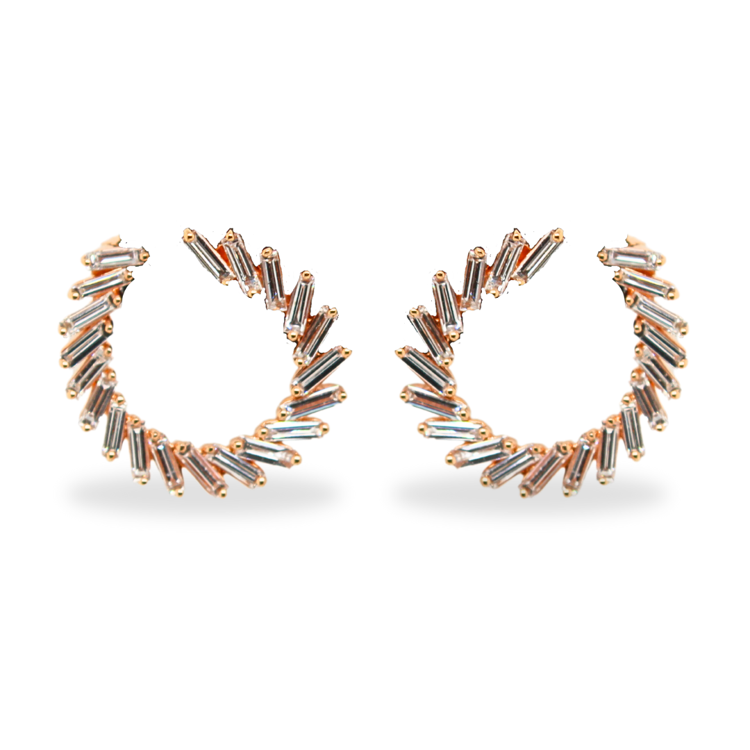 18K Rose Gold Semi-Circle Diamond Baguettes Earrings 1.73Cts