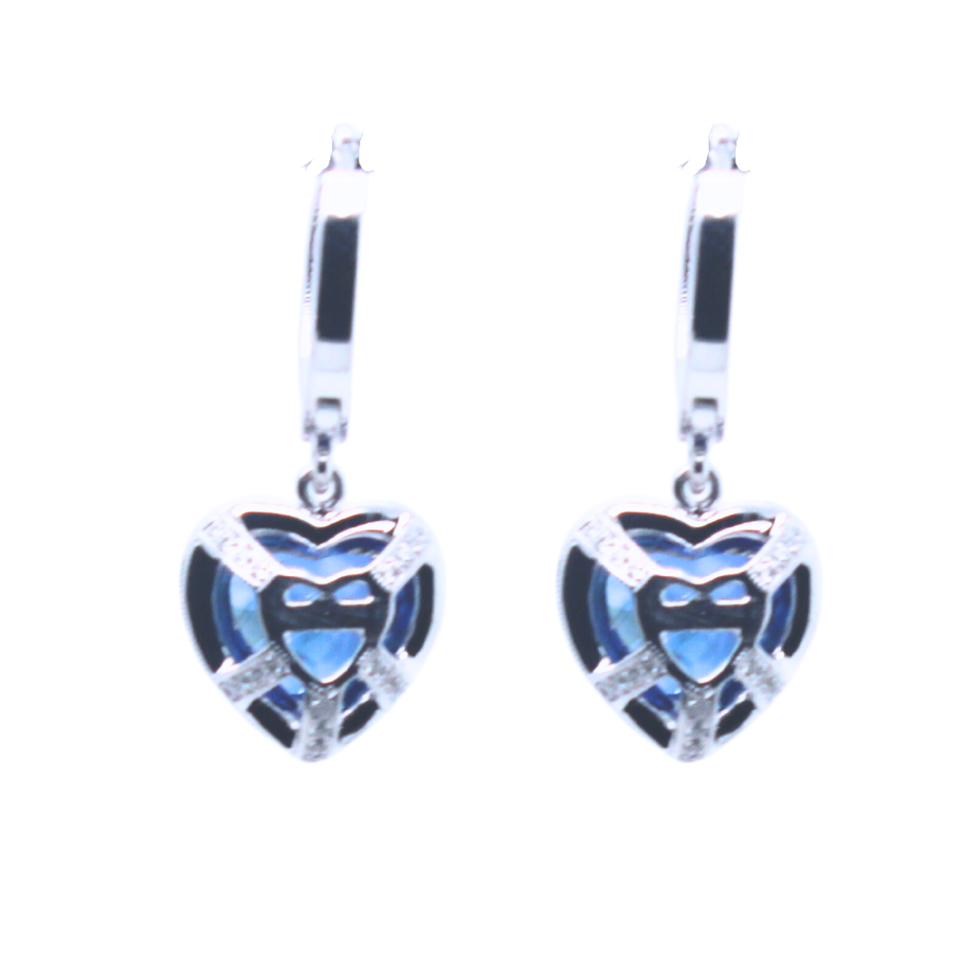 HEART SHAPE BLUE SAPPHIRE AND DIAMOND DANGLE EARRINGS